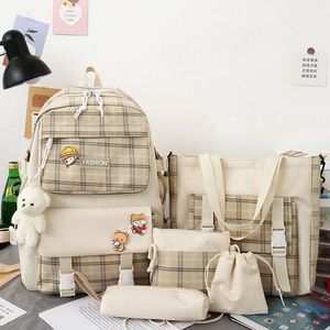 Japanese Cute Plaid Primary School Student Canvas Schoolbag Female Korean Style Trendy <b>Backpack</b> Five-Piece Set <b>Backpack</b> - Product Image 4