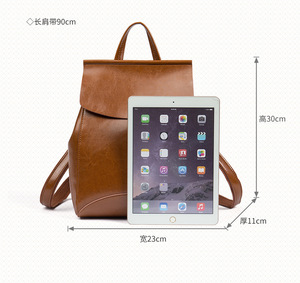 Sac à dos en cuir véritable uni portable pour femme, idéal pour l'école et les adolescentes - Product Image 2