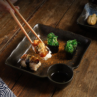 Plats en céramique japonaise, plateau de service pour sushis, assiette à dumplings avec plat à vinaigre créatif pour sushis, sashimis, dumplings et apéritifs