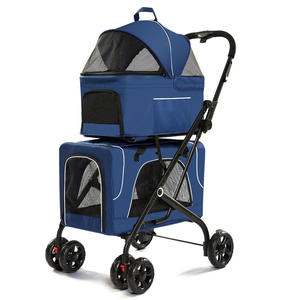 Portable Double-Layer 3-in-1 Pet <b>Stroller</b> Luxury Fashion Travel Pet Carrier Bag 360-degree Cardan Wheel Transparent for 2 <b>Dogs</b> - Product Image 2
