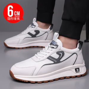 Men's Breathable Casual Sneakers <b>White</b> Mesh Hidden Height Increase 6Cm Fashion Sport Shoes Low Heel <b>Lace</b> Up - Product Image 1