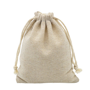 Petite pochette en lin calicot recyclé avec logo personnalisé, couleur naturelle, sac à bijoux promotionnel avec design d'entreprise - Product Image 6