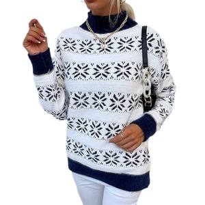 Femmes européennes et américaines automne et hiver mode noël motif flocon de neige <span class=keywords><strong>pull</strong></span> semi-col haut <span class=keywords><strong>pull</strong></span> tricoté haut - Product Image 5