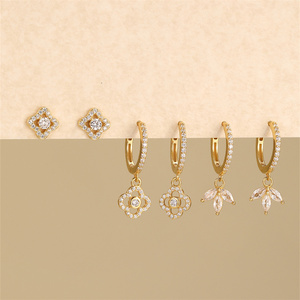 Boucles d'oreilles créoles de luxe en argent S925, motif fleur ajourée et goutte d'eau, très populaires - Product Image 4