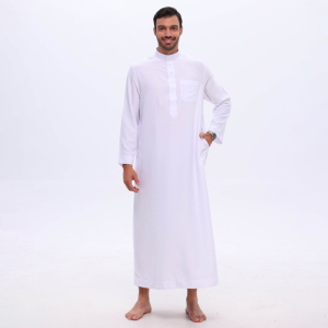 Thobe Musulmano di Alta Qualità in Poliestere Bianco, Design Kurta Pajama, Abbigliamento Islamico Arabo <span class=keywords><strong>da</strong></span> <span class=keywords><strong>Uomo</strong></span>, Marca OEM dal Guangdong - Product Image 2