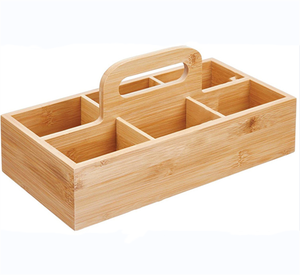 Bamboo Wood Compact Tea Storage Organizer Caddy Tote Bin - 6 Divided Sections, Attached Handle
