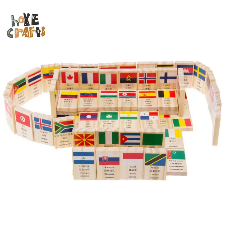 Enfants 100 pièces drapeau National dominos bloc en bois jouets avec anglais russe multi-langue Domino blocs jouets éducatifs