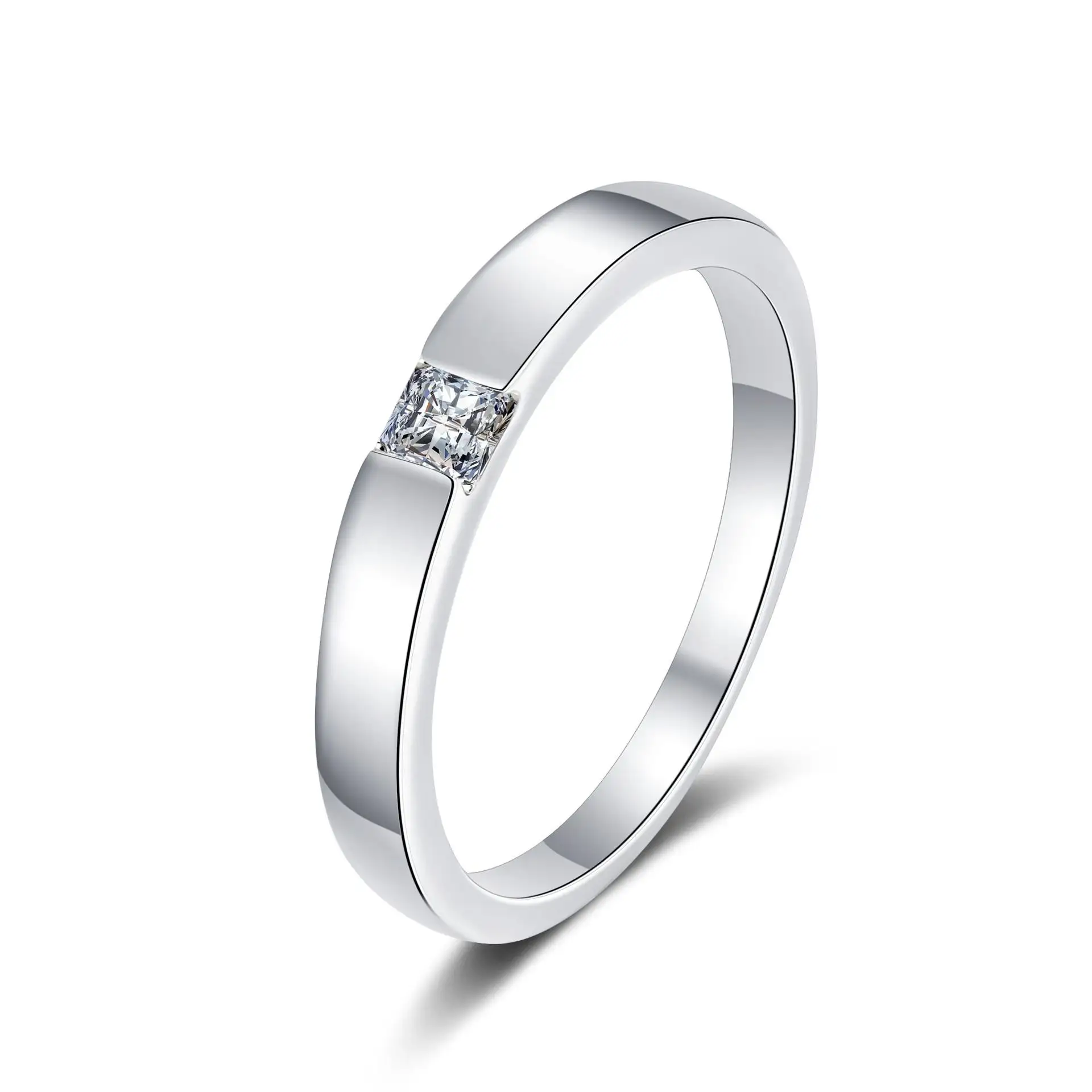 Princess Cut Ring 30 Points Moissanite Diamond Men Unisex Ring 925 Sterling Silver Trendy Women's Geometric 1pc/opp Bag Welcomed