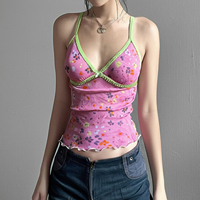 Nouveau débardeur sexy et mignon pour femme, en maille à imprimé floral, avec dentelle, dos nu et sans manches, idéal pour l'été