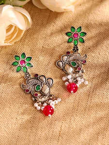 Boucles d'oreilles goutte oxydé vert plaqué argent en vrac faites à la main style lustre tendance personnalisé pour cadeau matériau principal en laiton - Product Image 6