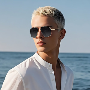 Lunettes de soleil polygonales surdimensionnées rétro tendance 2026 avec logo personnalisé, monture métallique UV400 pour hommes et femmes - Product Image 2