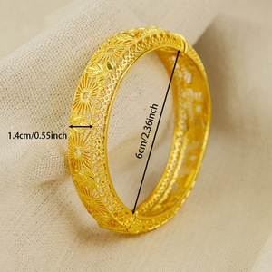 Pulsera Hueca de Moda para Mujer Bañada en Oro de 24K Joyería de Boda para Novia Árabe e India de Dubái - Product Image 3