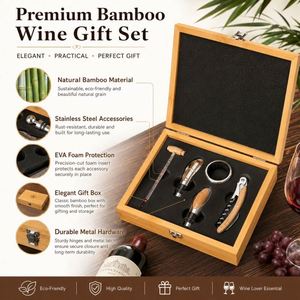 Sacacorchos de Vino de Bambú y Madera de Lujo Personalizado con Logotipo, Juego de Accesorios con Caja de Regalo - Product Image 4