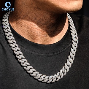 Men's 18mm Moissanite Cuban Link <b>Chain</b> Necklace Rhodium Plated 925 Silver Hiphop <b>Iced</b> <b>Out</b> Jewelry GRA Certified - Product Image 2