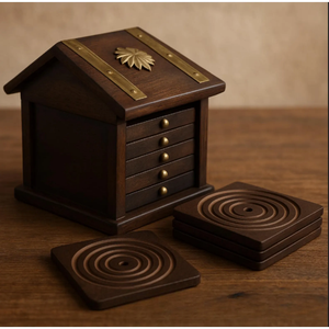 Ensemble de six sous-verres de style rustique avec support de rangement pour la protection des boissons chaudes et froides sur n'importe quelle table d'Inde - Product Image 3