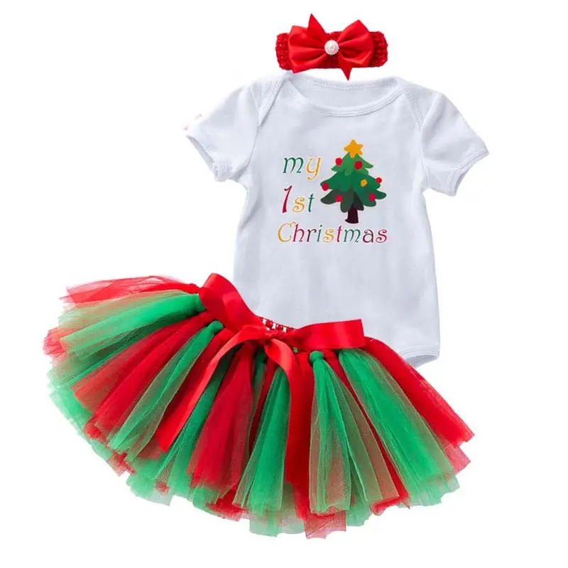 Abbigliamento per bambini natale bebè a maniche corte stampa pagliaccetto con stampa a cartoni animati vestito il mio primo natale Baby Set MFCG-018