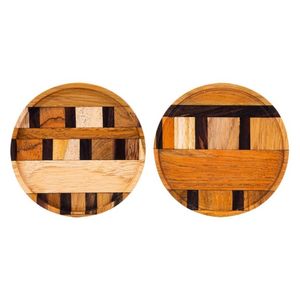 Sous-verres ronds en bois d'acacia Sous-verres en bois d'acacia et marbre de 4 pouces Bois naturel - Product Image 5