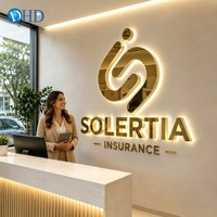 Lettres en relief en métal 3D personnalisées avec rétroéclairage LED doré, lettres lumineuses pour logo mural de réception de bureau