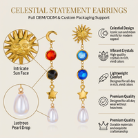 Boucles d'oreilles asymétriques Soleil et Lune SongYi en gros, avec zircon coloré et étoile en cristal, longues pampilles pendantes pour femmes
