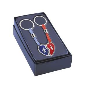 Porte-clés en métal rouge et bleu avec design cœur brisé pour usage professionnel - Product Image 2