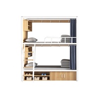 Lit superposé moderne à deux niveaux pour dortoir scolaire, appartement, auberge de jeunesse, capsule spatiale, hôtel, avec structure en fer et bois