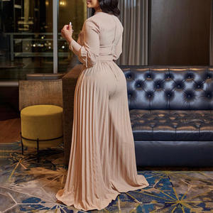 Combinaisons élégantes pour femmes, taille plus, jambes larges, manches longues, plissées, rouges, pour le bureau, avec ceinture et poches, pour l'automne et l'hiver - Product Image 6