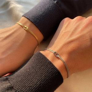 18k Gold Plated Knot Design Couple Bracelets Adjustable Exquisite Versatile Timeless <b>Chain</b> Stainless Steel Waterproof for Women - Product Image 1