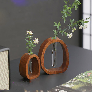 Vase à fleurs en <span class=keywords><strong>bois</strong></span> de noyer, haut de gamme, rétro, compact, décoratif, hydroponique, style chinois, arrangements floraux, pour bureau - Product Image 1