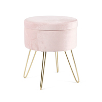 Pouf rond capitonné en velours de luxe, gain de place, avec pieds en métal pour salon