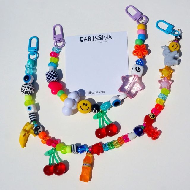 2025 Colorful Bead Keychain Fashion Trend Smiling Face Fruit Elephant Cherry Bag Pendant Hanging Rope Mobile Phone Chain