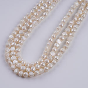 Perles d'eau douce baroques naturelles semi-finies faites à la main pour accessoires de bijoux, 7-8 mm, brillantes des deux côtés, avec trou latéral - Product Image 2