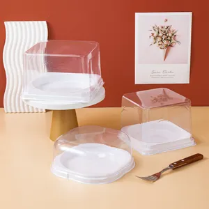 4-5英寸可回收透明塑料蛋糕包装月饼盒容器，带透明圆顶散装