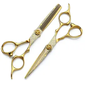 HS-0007 Hairdressing Japan Steel 440c Barber Scissors Shears Set Titanium Kasho Hair Cutting Kamisori ProfessionalSalon