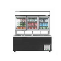 Réfrigérateur commercial à double température avec affichage combiné, vitrine verticale à porte vitrée, congélateur coffre ouvert pour supermarché