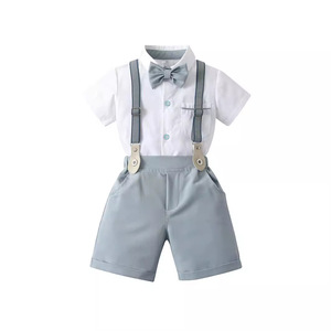 Ensemble <span class=keywords><strong>de</strong></span> vêtements pour bébé garçon avec chemise à manches courtes et nœud papillon élégant, adapté à un usage quotidien et à des occasions formelles - Product Image 1