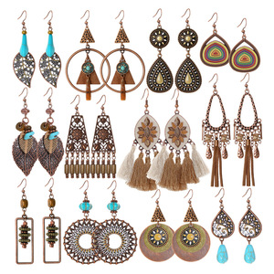 Bohemia <b>Drop</b> Earrings Set 12 Pairs Alloy Tassel Dangle Women's Fashion Jewelry Boho Style Antique <b>Bronze</b> Plated - Product Image 1