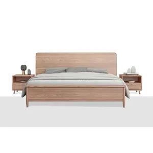 Solid Oak Wood Bed With Headboard Double Queen King Size Japanese Platform Bedroom Furniture