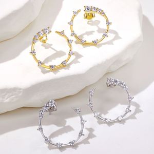 Dylam Dainty Minimalist Design Solid Sterling <b>Silver</b> Rhodium 18K Gold Plating Circle Shape 5A Cubic Zirconia Hoop <b>Stud</b> Earrings - Product Image 2