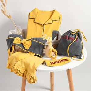 맞춤형 프리미엄 여성 50S 면 7 피스 매칭 잠옷 바지 반바지 캐미 7 피스 잠옷 세트 잠옷 페자마 - Product Image 3