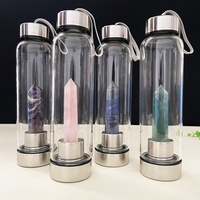 Bouteille en verre à pointe de pierres de cristal de guérison naturelle spirituelle mixte en gros Bouteille de tour en cristal rose