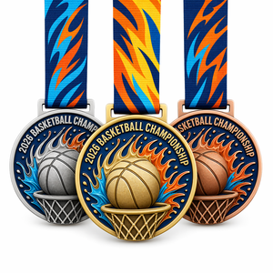 Custom 3D Basketball Championship Medal With <b>Ribbons</b> Round Shape Sports Award Medal Design Personalized Zinc Alloy Metal Medal - Product Image 1