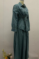 R-840 Élégante Abaya musulmane modeste en polyester, ensemble jupe évasée ample à manches longues et boutonnage simple – Décontracté Hiver Femme Adulte
