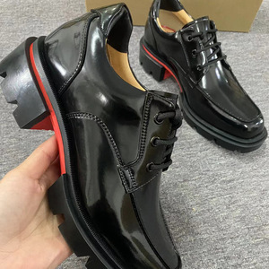 2026 New Black Patent Leather Chunky Derby Shoes Men Thick Sole <b>Platform</b> Red Bottom Casual Formal Lace-Up Shoes - Product Image 3