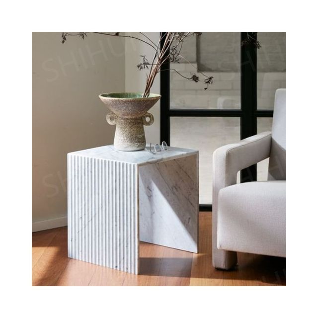 SH STONE Customized Carrara White Modern Square Marble Contemporary Sofa Side Table Living Room Furniture Display Stand