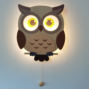 Decoración de Pared de Madera Nórdica para Cuarto Infantil con Luz, Lámpara de Pared Decorativa con Forma de Búho, Funciona con Pilas AA, Interruptor de Cable para Jalar, para Habitación Infantil - Product Image 1