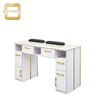 Table de travail double pour manucure avec armoire fermée et bande décorative en bois pour salon de beauté haut de gamme