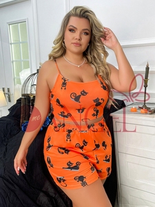Taglie forti <span class=keywords><strong>donna</strong></span> <span class=keywords><strong>pigiama</strong></span> sexy KISS ME ANGEL 1XL 2XL 3XL orange gat printing <span class=keywords><strong>pigiama</strong></span> sexy per <span class=keywords><strong>donna</strong></span> set - Product Image 3