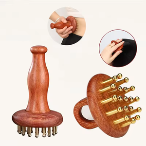Manche en bois cuivre corps <span class=keywords><strong>masseur</strong></span> méridien entier brosse de Massage tête méridiens jambes maigres et ventre cuir chevelu outil de Relaxation - Product Image 1