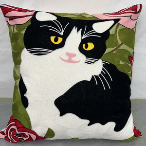 Funda de Cojín Decorativa de Algodón Bordada a Mano de 18x18 con Diseño Abstracto de Gato de <span class=keywords><strong>Picasso</strong></span> - Product Image 2