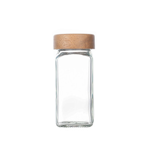 120ml vuông thủy tinh gia vị chai bán buôn thực phẩm <span class=keywords><strong>container</strong></span> thủy tinh gia vị chai với Nắp bằng gỗ - Product Image 4